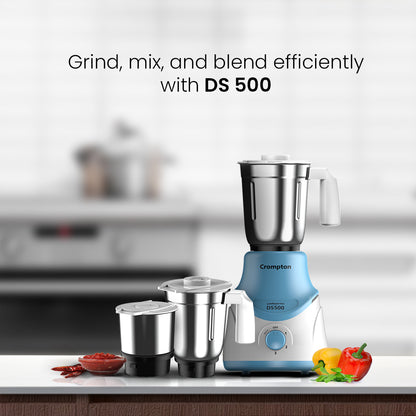 Crompton DS 500, 500 Watt Mixer Grinder with 3 Stainless Steel Jars
