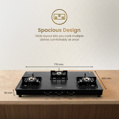 Crompton Pyra 3 Burner 77cm Slim Cooktop
