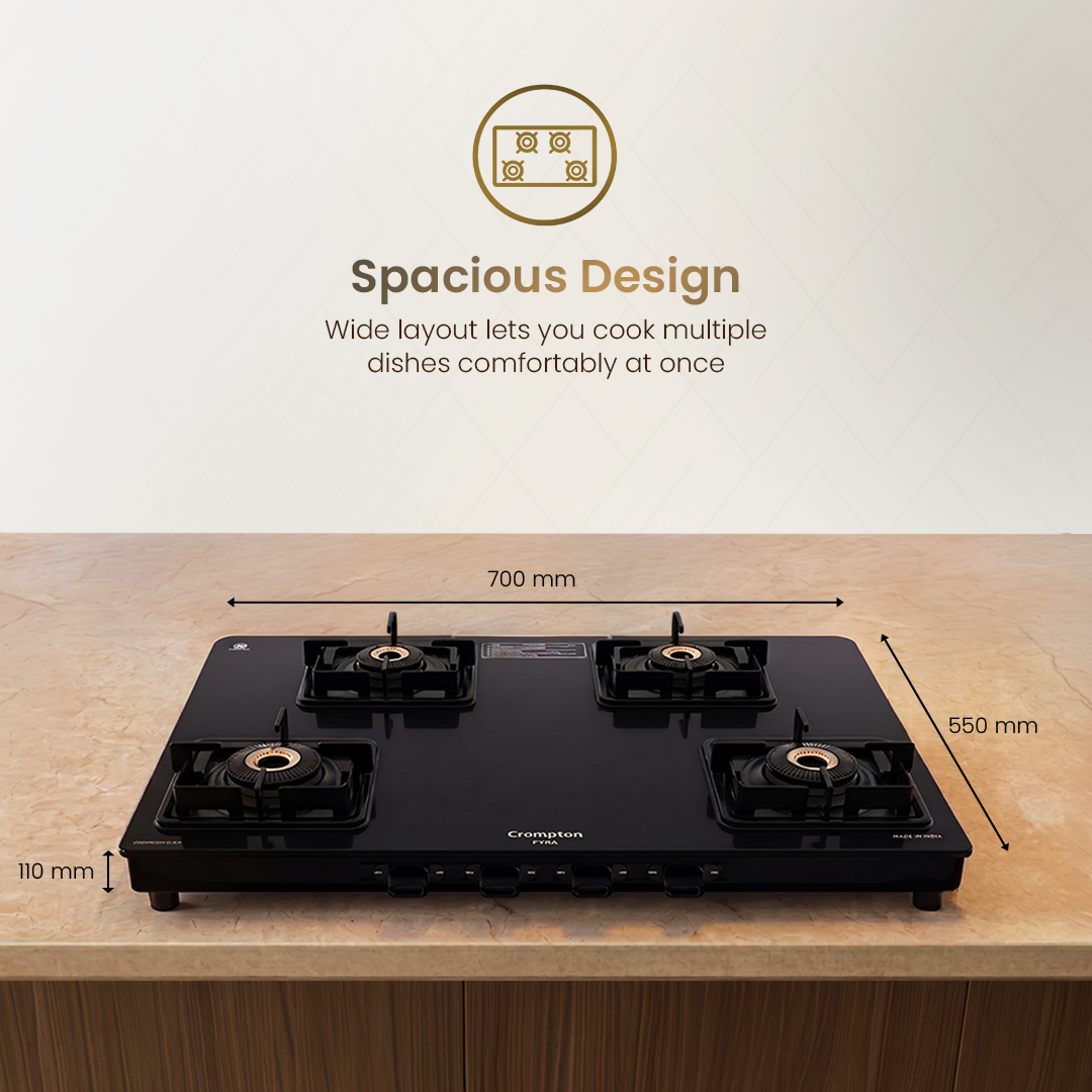 Crompton Pyra 4 Burner 70 cm Slim Cooktop