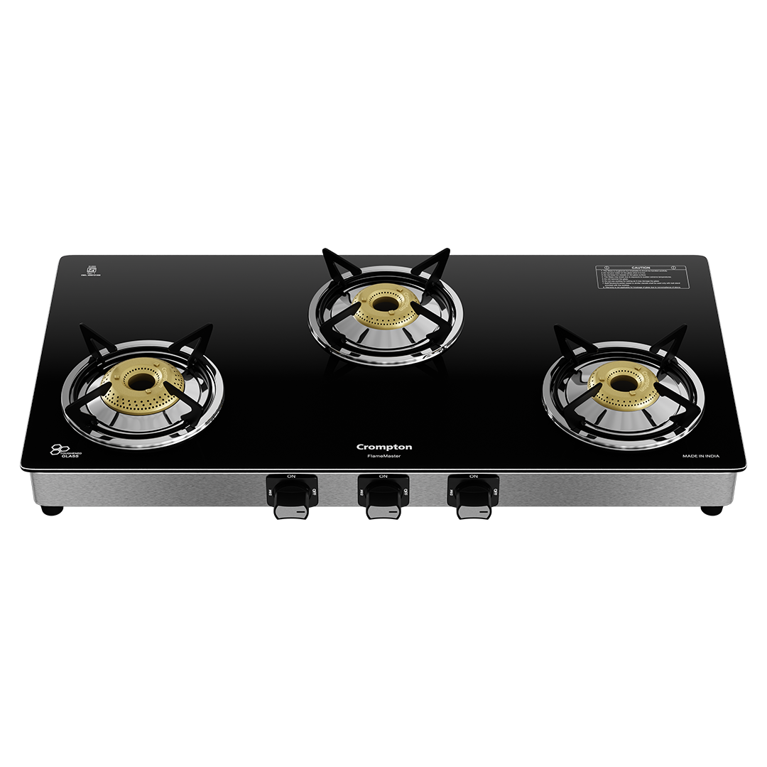 Crompton Cooktop FlameMaster 3 Burner 77 cm Glass SS Body