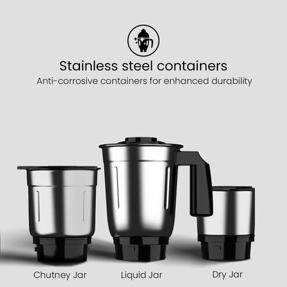 Crompton DS 500, 500 Watt Mixer Grinder with 3 Stainless Steel Jars