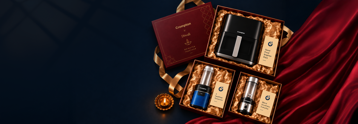 Crompton Diwali gift boxes with an air fryer, blender and juicer