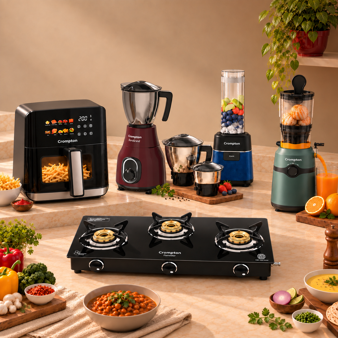 Crompton kitchen appliances on a festive kitchen counter
