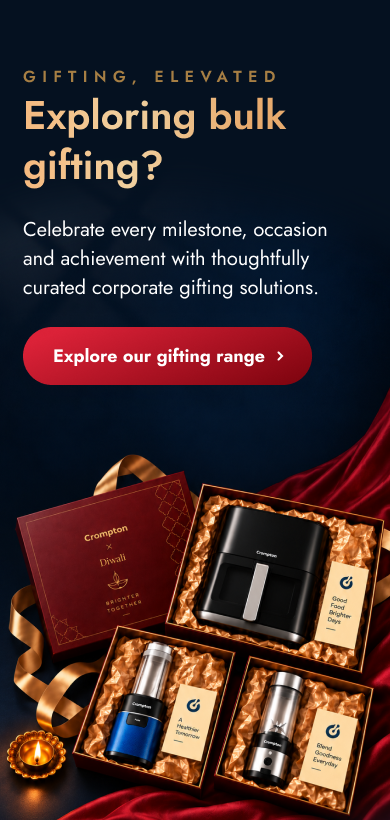 Crompton Diwali gift boxes with an air fryer, blender and juicer