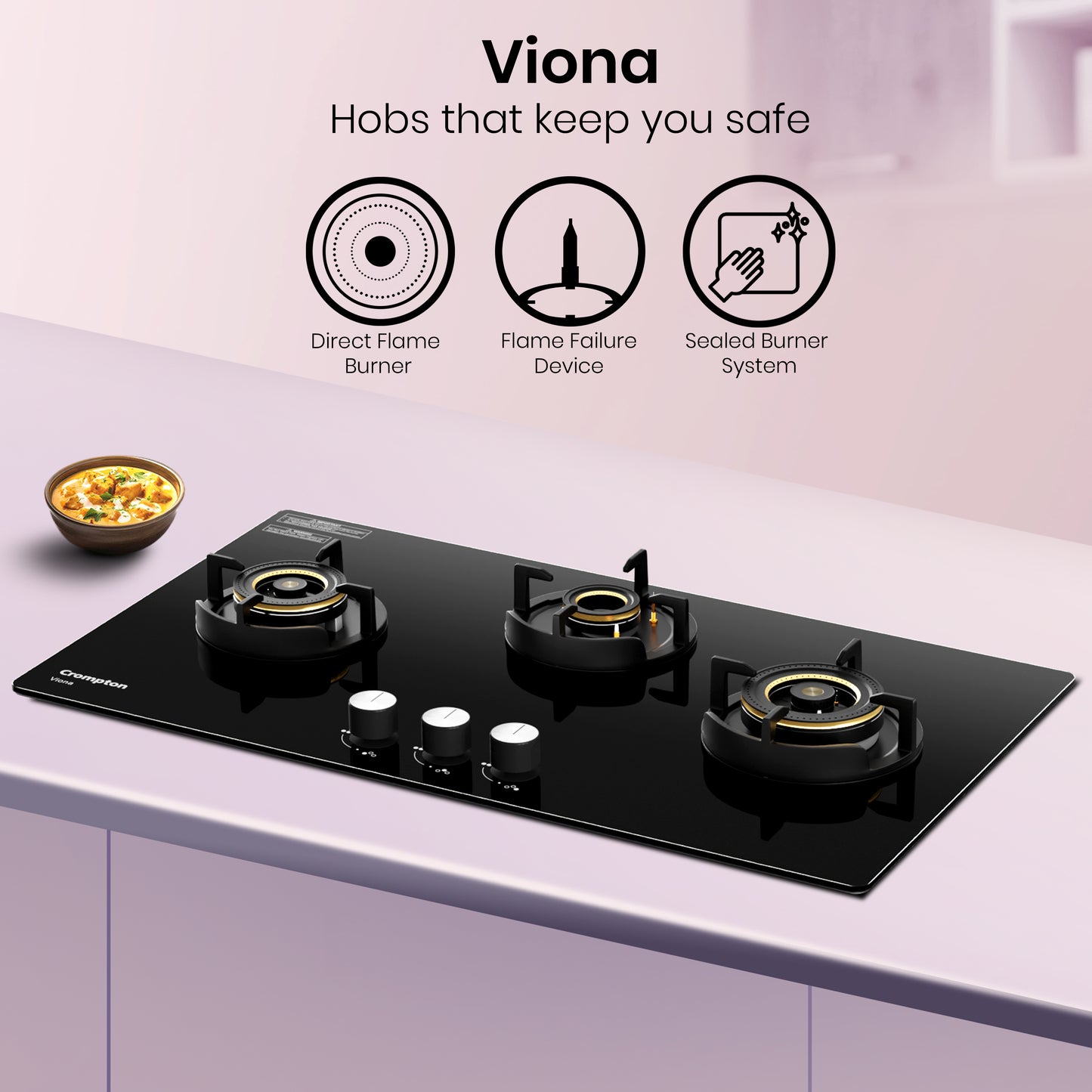 Crompton Hob Viona 78 cm 3 Burner