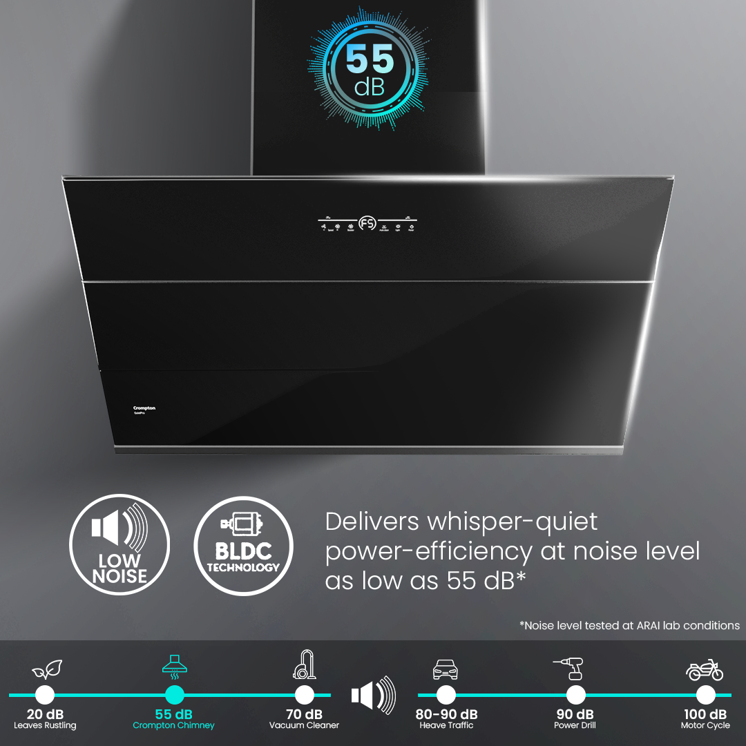Crompton QuietPro Inclined 90cm Filterless Chimney with BLDC Motor