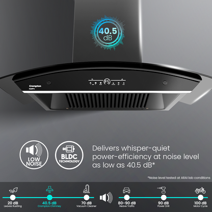 Crompton QuietPro Inverter Motor Curved 75cm Filterless Chimney