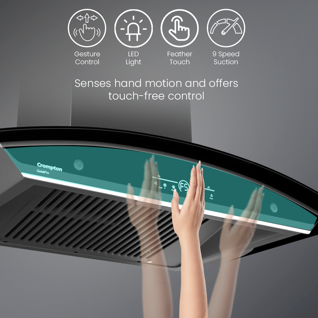 Crompton QuietPro Curved 90cm Filterless Chimney with BLDC Motor